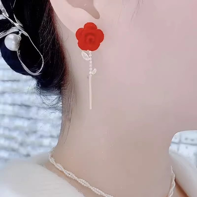 Red Velvet Rose Earrings