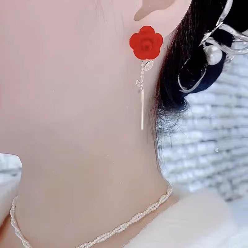 Red Velvet Rose Earrings