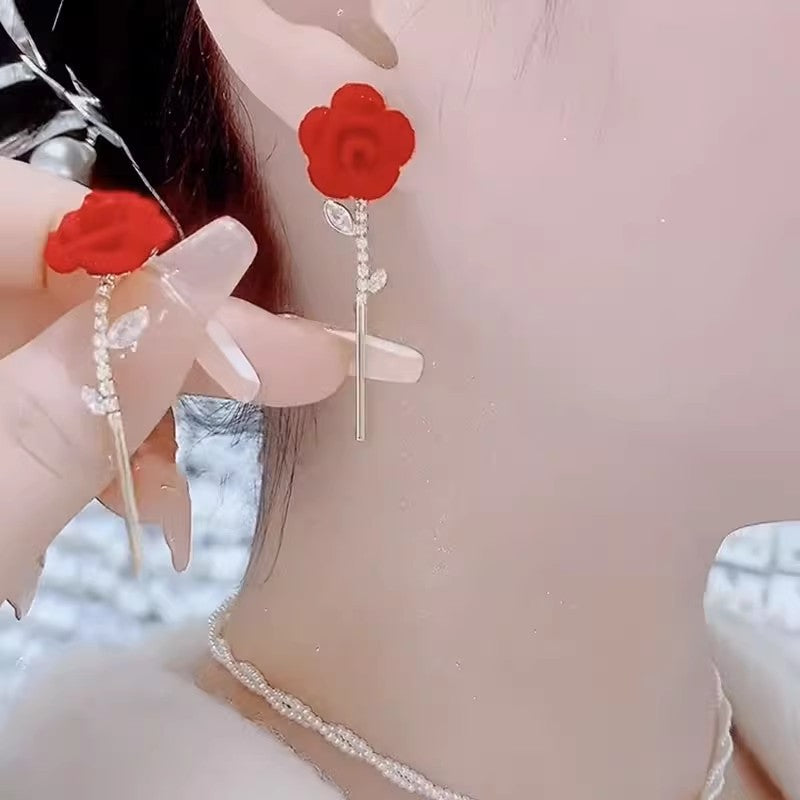 Red Velvet Rose Earrings