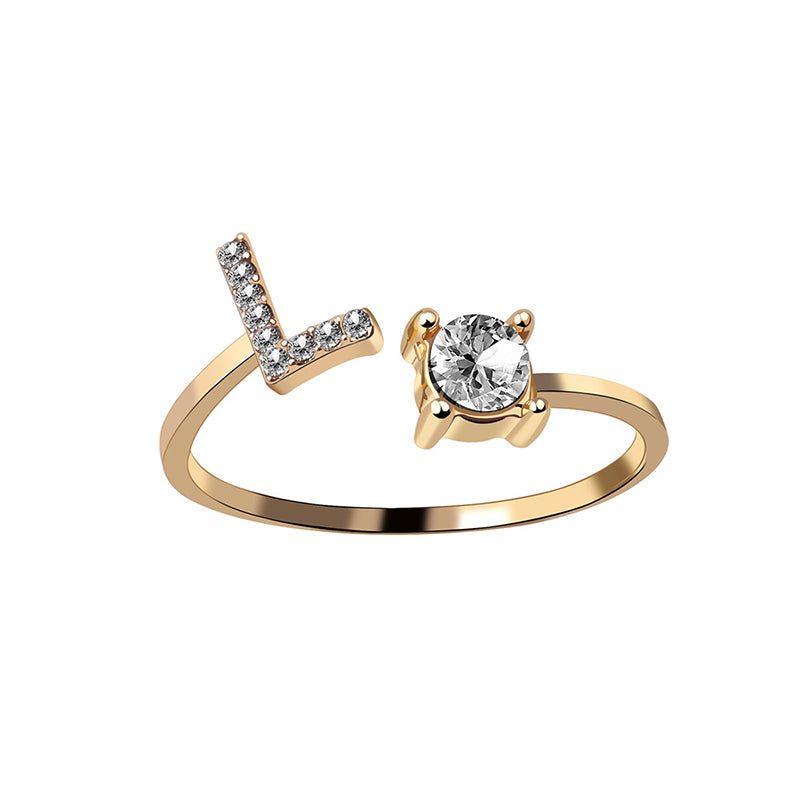 A-Z Letter Gold Color Metal Adjustable Opening Ring