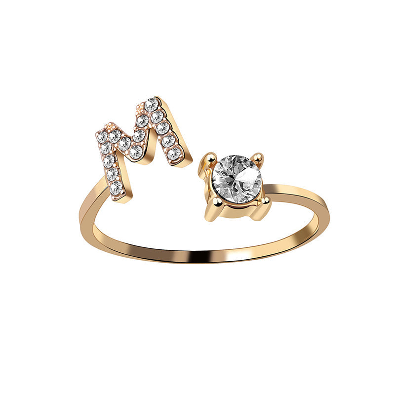 A-Z Letter Gold Color Metal Adjustable Opening Ring