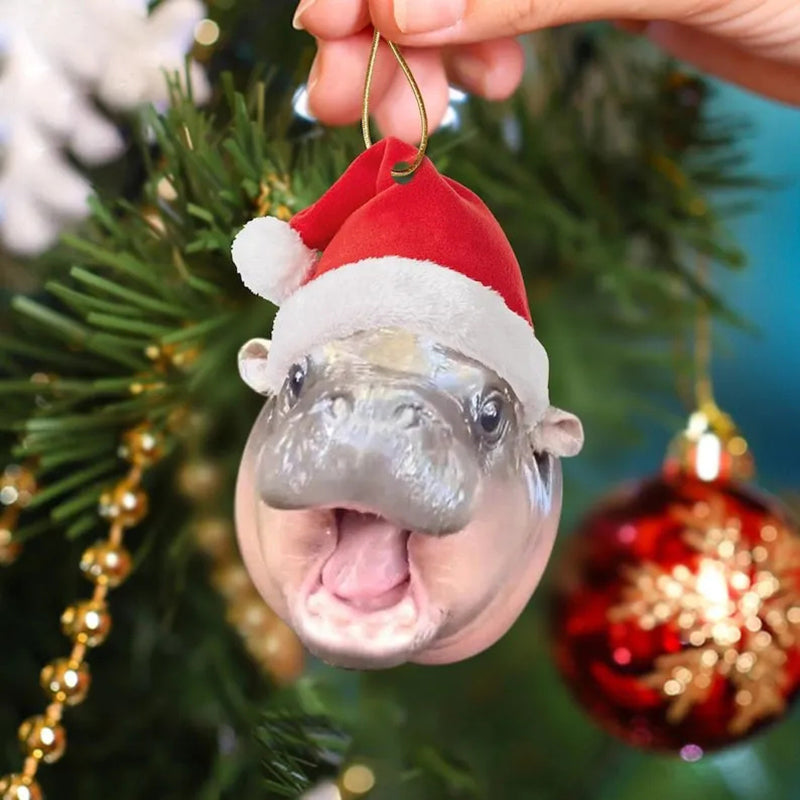 Christmas Cute Hippo Acrylic Pendant