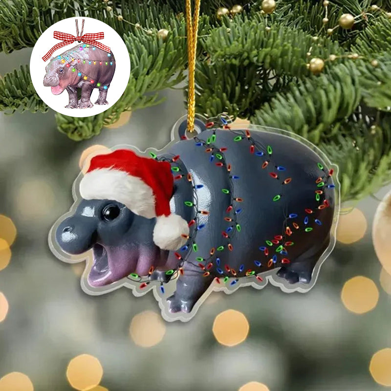 Christmas Cute Hippo Acrylic Pendant