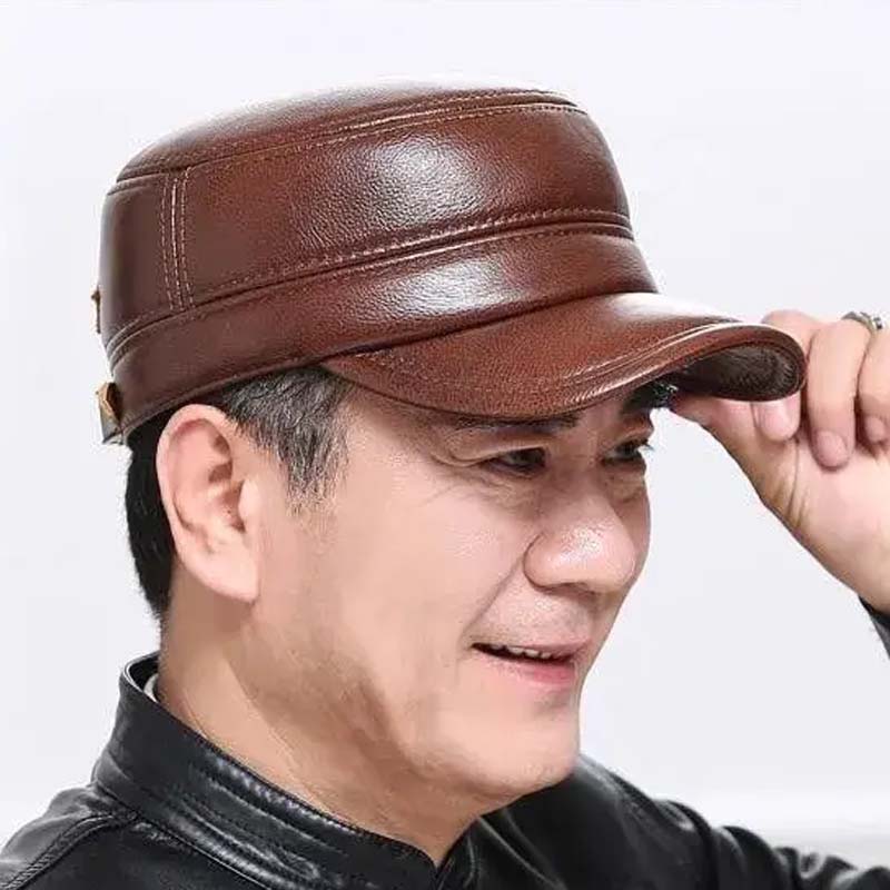 New winter hat for men with sheepskin ear protection flat peak