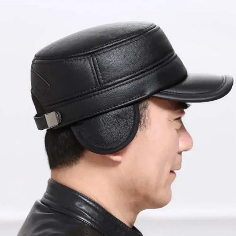 New winter hat for men with sheepskin ear protection flat peak