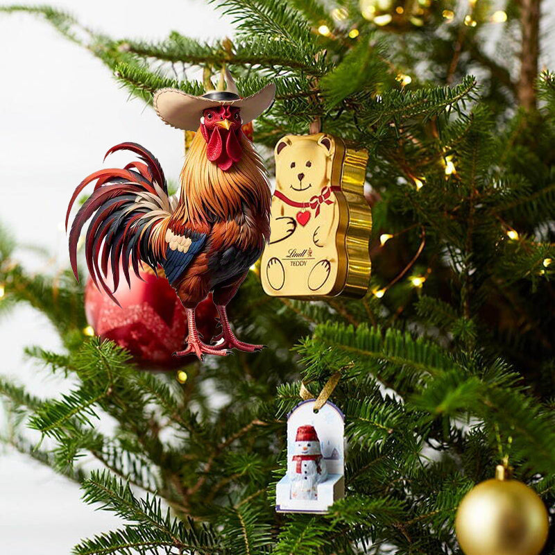 Cowboy Rooster Arcylic Ornament - Gift For Farm Ornament Decor