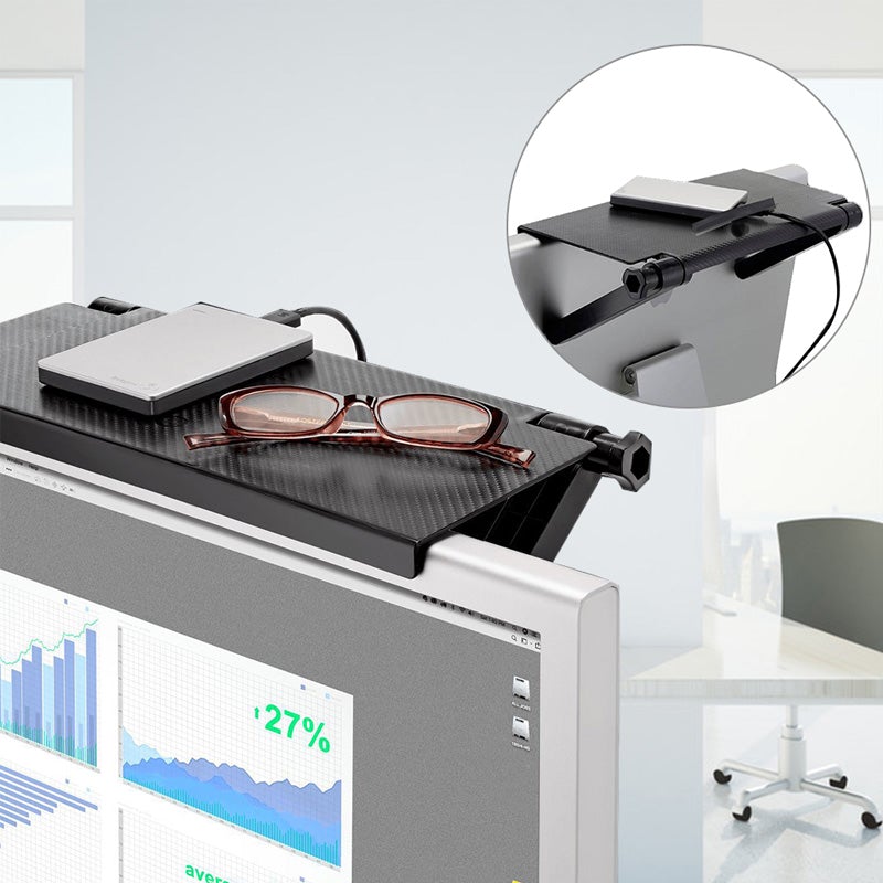 Adjustable TV computer top storage shelf