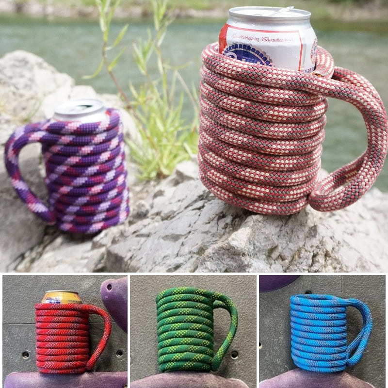 Climbing rope drink can holder