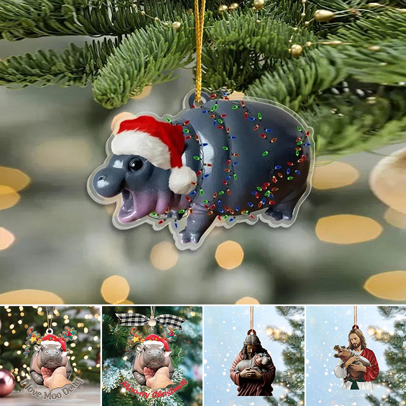 Christmas Cute Hippo Acrylic Pendant