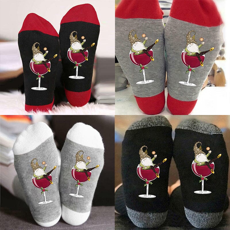 🧦Christmas Gnome Wine Glass Unisex Crew Socks🧦