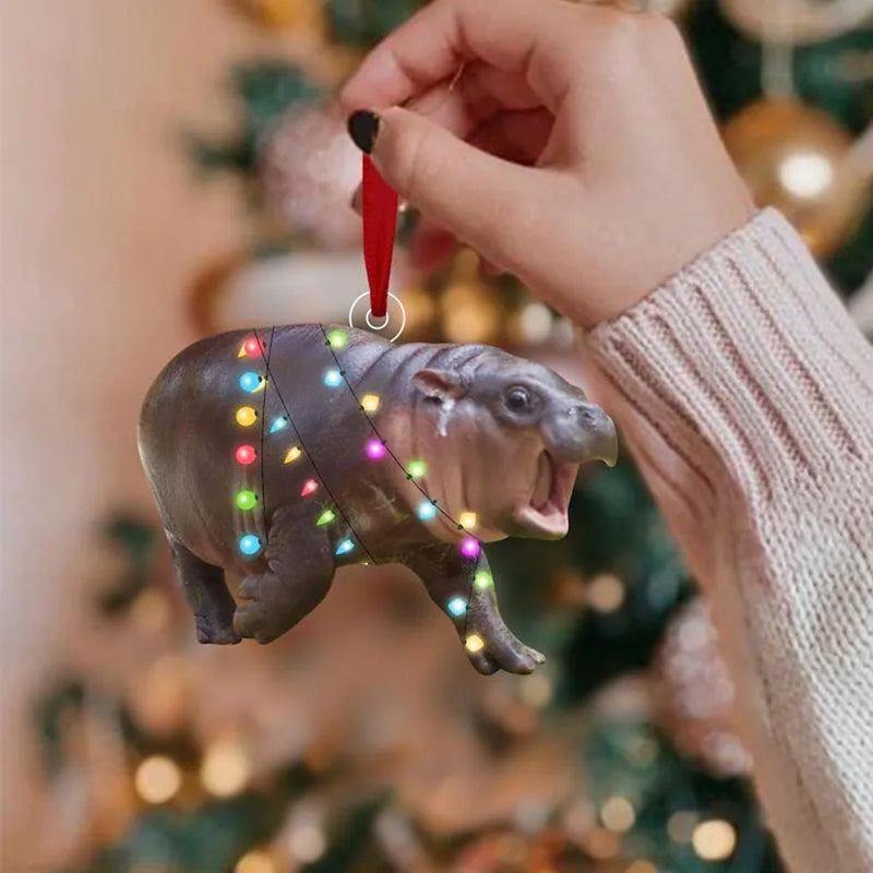 Christmas Cute Hippo Acrylic Pendant