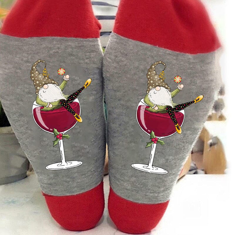 🧦Christmas Gnome Wine Glass Unisex Crew Socks🧦