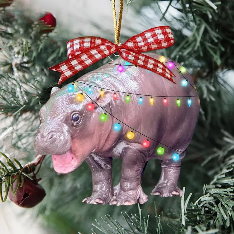 Christmas Cute Hippo Acrylic Pendant