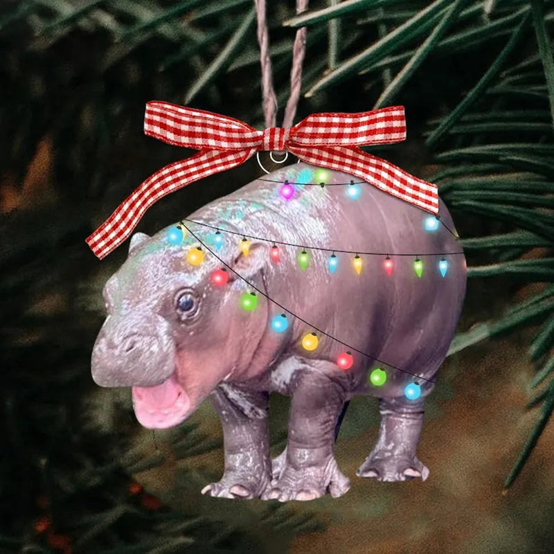 Christmas Cute Hippo Acrylic Pendant