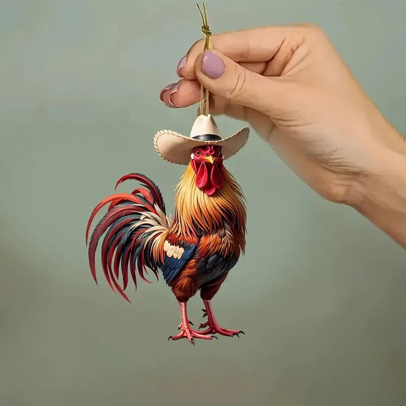 Cowboy Rooster Arcylic Ornament - Gift For Farm Ornament Decor