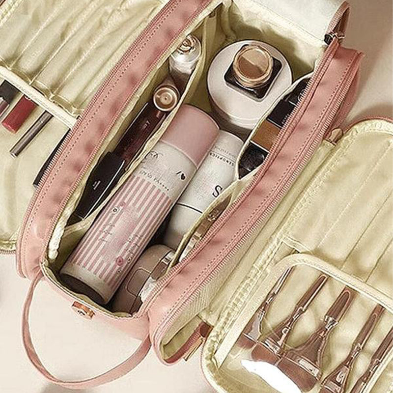 Dual-Zipper Travel Makeup Bag Large-Capacity High-Aesthetic Design