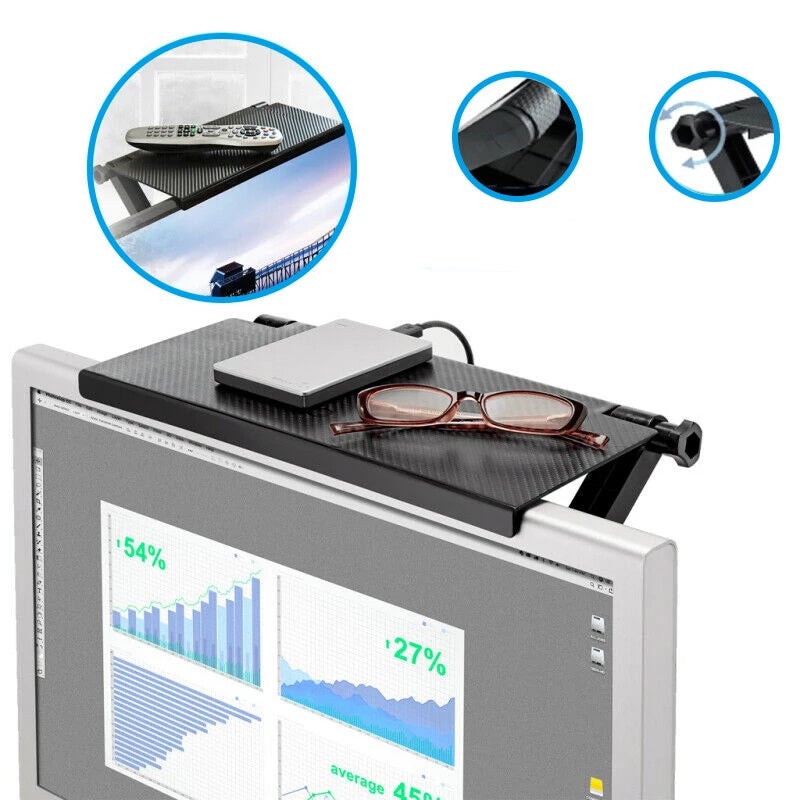 Adjustable TV computer top storage shelf