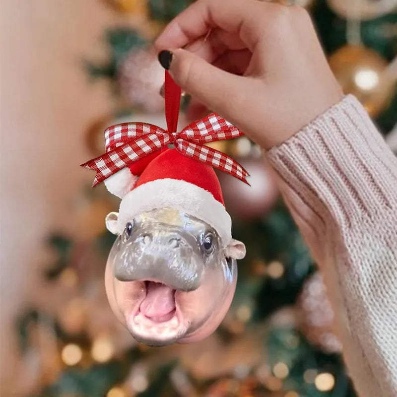 Christmas Cute Hippo Acrylic Pendant