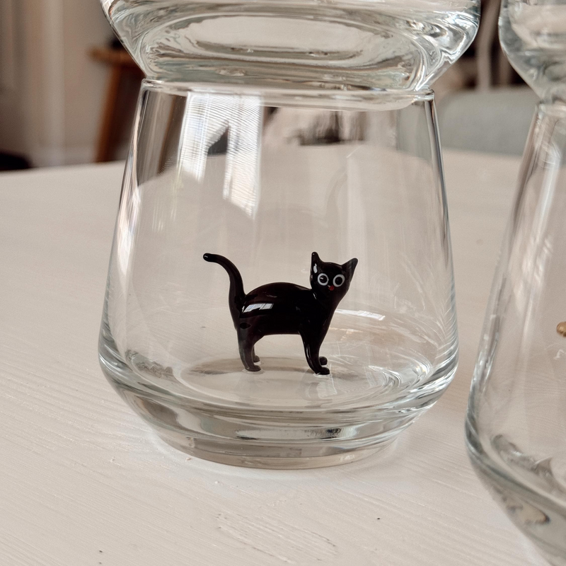 Drinking Murano Glass with Cat Figurine