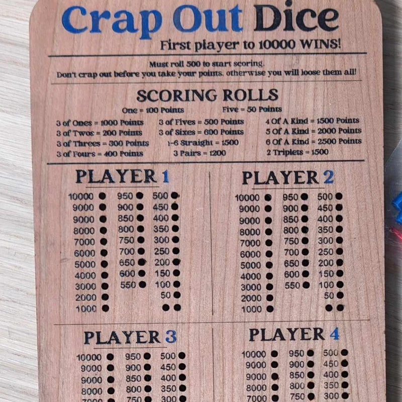 Crap Out Dice Scoreboard