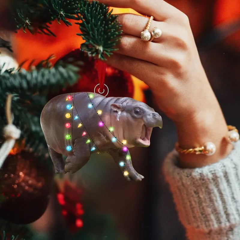 Christmas Cute Hippo Acrylic Pendant