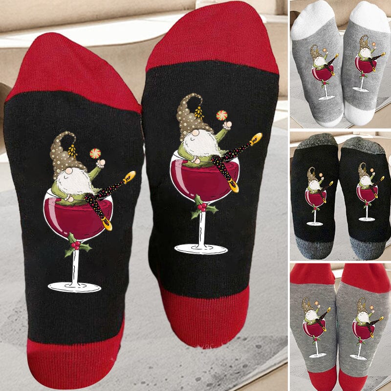 🧦Christmas Gnome Wine Glass Unisex Crew Socks🧦