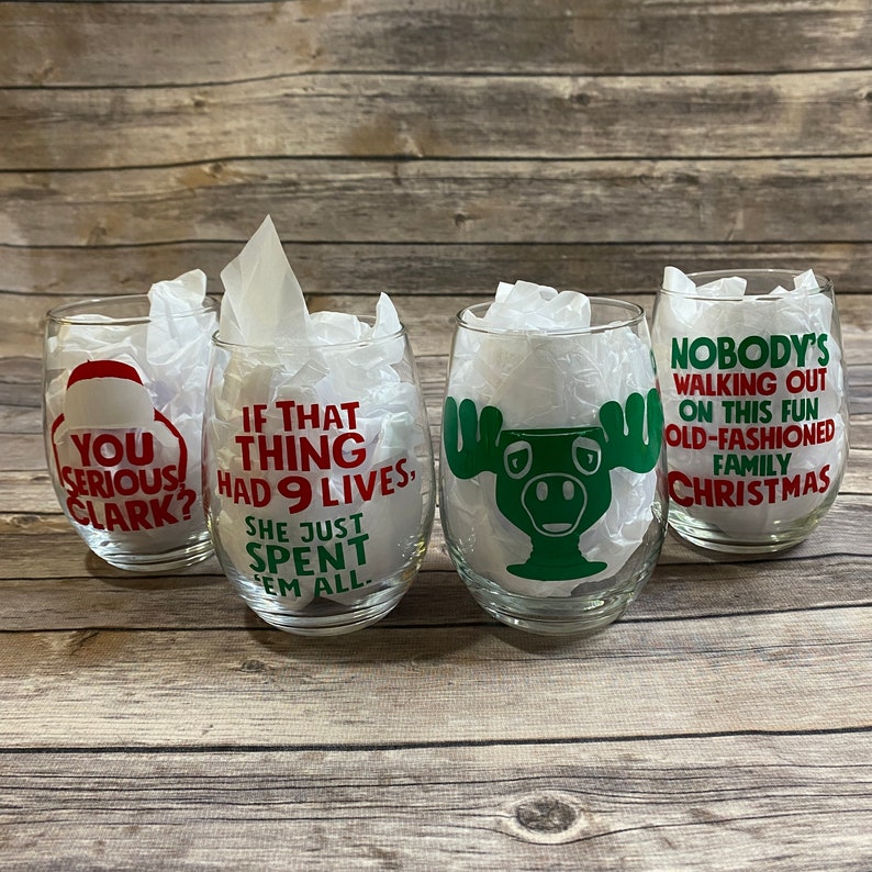 Christmas Vacation Themed Holiday Stemless Wine Glasses