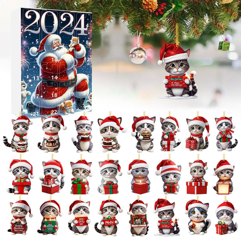 Christmas Countdown Calendar Blind Box Tree Acrylic Decoration Cat Pendant