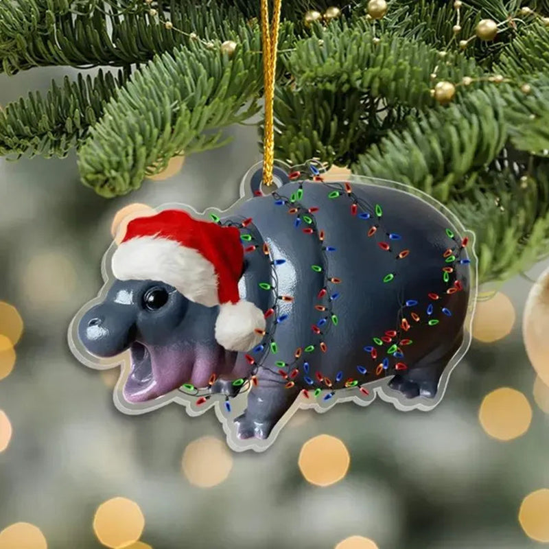 Christmas Cute Hippo Acrylic Pendant