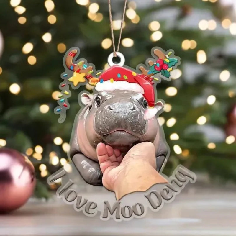 Christmas Cute Hippo Acrylic Pendant