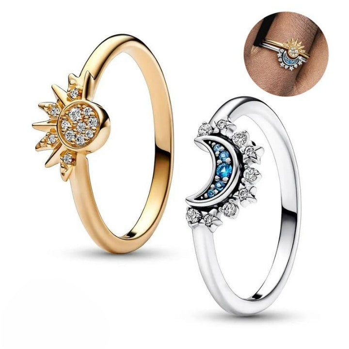 Celestial Sun & Moon Natural Crystal Ring Set