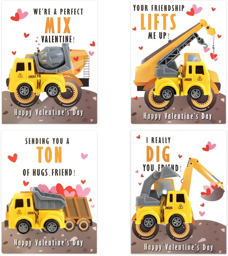 24PCs Construction Vehicles Toys Card-Exchange Valentines Day gift