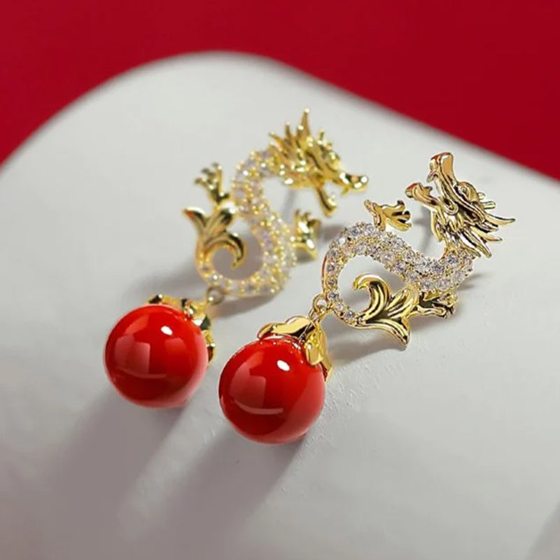 Dragon Hanging Bead Earrings