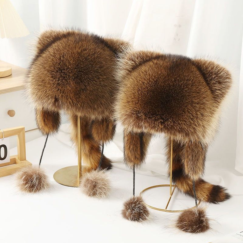 Cute Faux fur Raccoon Tail Parent-Child Plush Hat